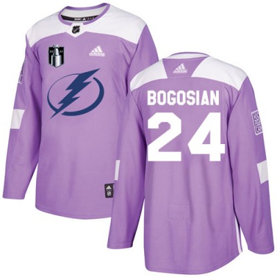 Adidas Tampa Bay Lightning #24 Zach Bogosian Purple Authentic 2022 Stanley Cup Final Patch Fights Cancer Stitched NHL Jersey